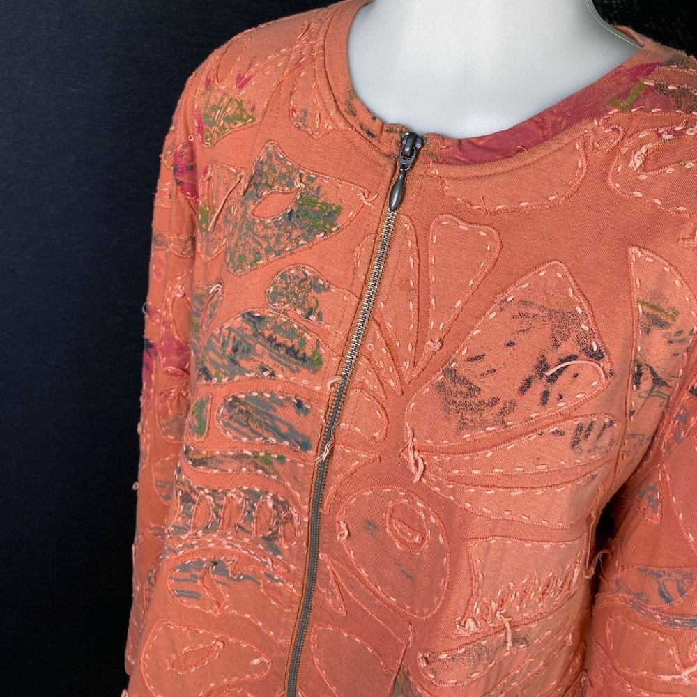 Chico's Peach Patchwork Stitched Zip Up Cardigan - image 8